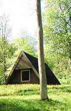 Die Finnhütten liegen versteckt im Wald auf dem Bauerberg gegenüber Usedom